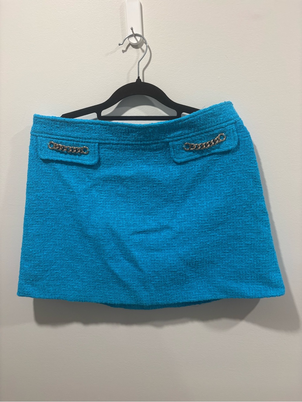 Zara Turquoise Tweed Mini Skirt with Chain Pocket Detail